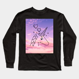 Unicorn With Pink & Purple Sky & Clouds Long Sleeve T-Shirt